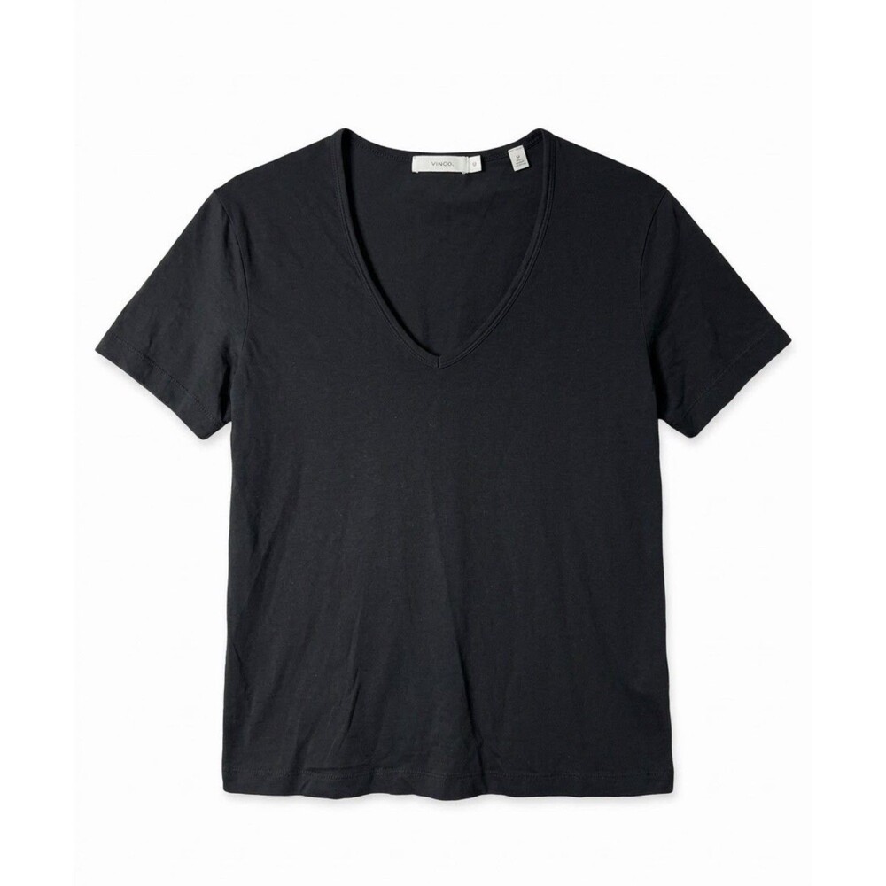 Vince Black 100% Pima Cotton V-Neck Short Sleeve Tee Shirt Women’s Size M Peru